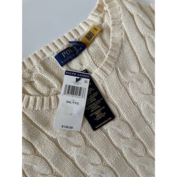 Polo Ralph Lauren Men's Knit Cotton Sweater Cream 2XL/2TG NWT $138 - Picture 6 of 7